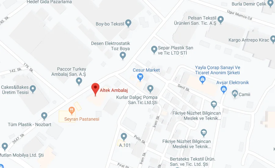 ALTEK Ambalaj tesisinin Kıraç / Esenyurt'taki harita üzerindeki konumu